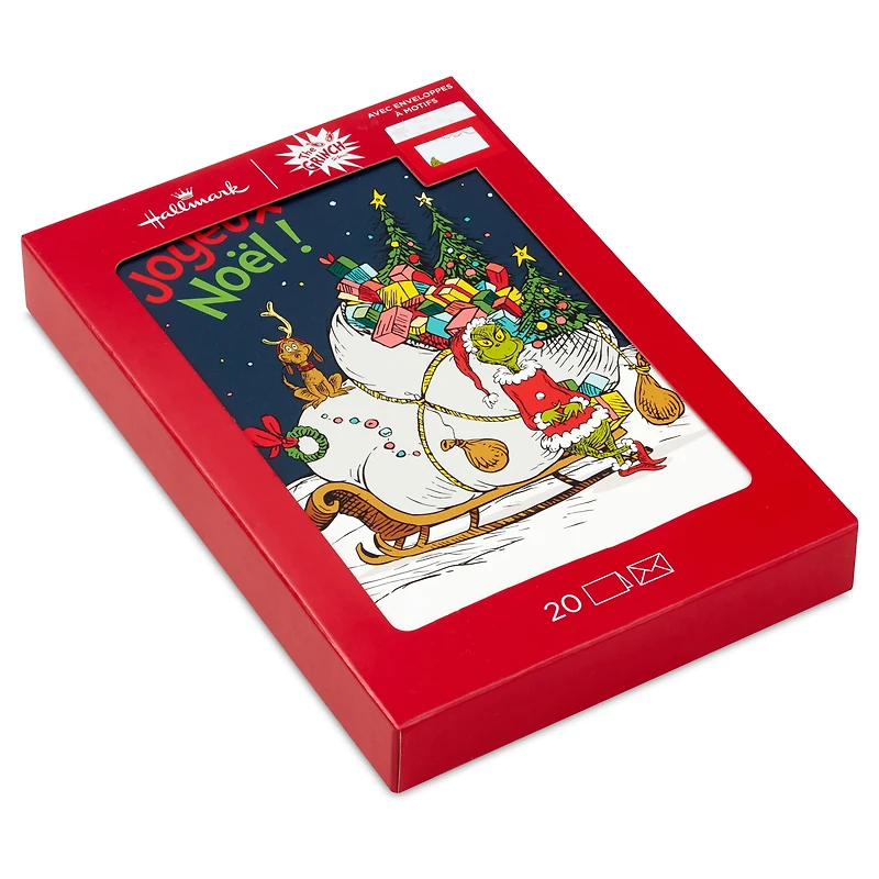 Boîte de cartes en français de Noël, Hallmark, Comment le Grinch a volé Noël ! de Dr. Seuss, Merry Grinchmas (20 cartes)