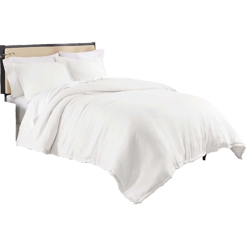 Better Homes & Gardens 3-Piece Arctic White Crinkled Gauze Duvet Set, Adult Double/Queen, Corner & side interior ties. Hidden Button Closure. Envelope Closure on Shams.