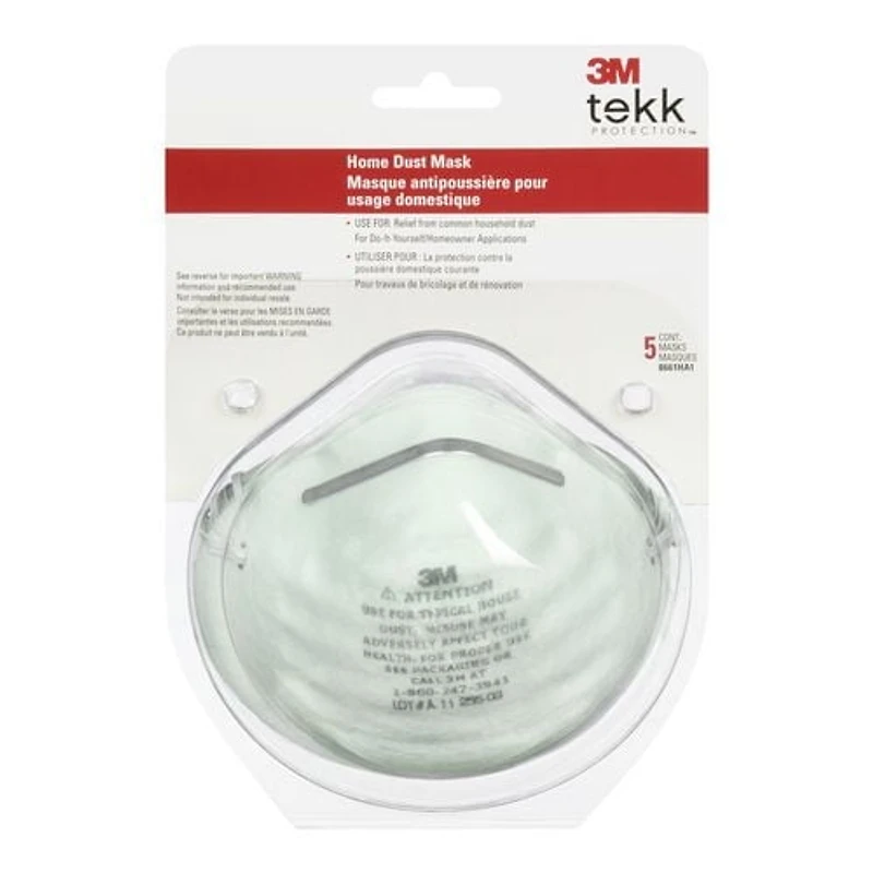 3M™ Tekk Protection™ Respirator, 8661HA1-A-C, non-valved, disposable, dust mask, light green, 5/pack
