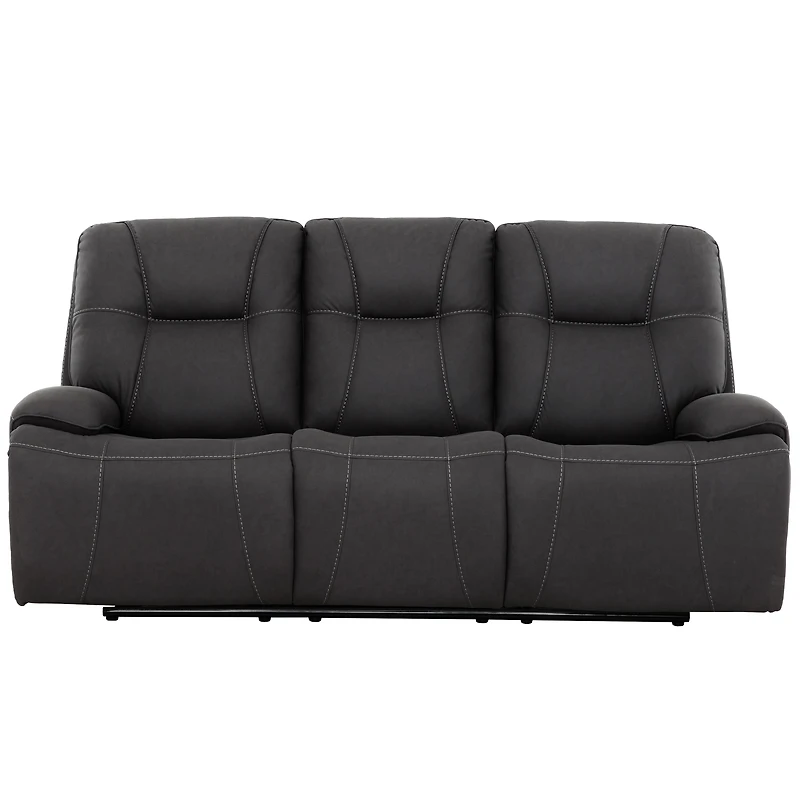 Primo 79-inch Power Reclining Sofa – Dark Grey Upholstery, USB Charging Port, Plush Cushions – Modern Seating for Living Room or Media Space