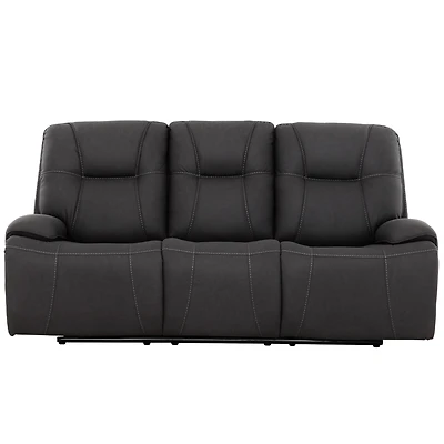 Primo 79-inch Power Reclining Sofa – Dark Grey Upholstery, USB Charging Port, Plush Cushions – Modern Seating for Living Room or Media Space