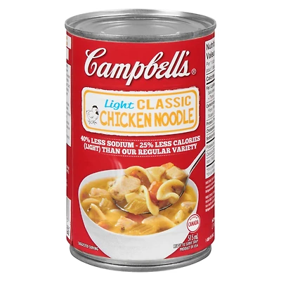 Soupe prête à servir de CampbellMD Poulet et aux nouilles classique légère, longue conservation
