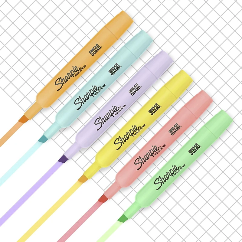 Sharpie Tank Highlighters, Mild Pastel Colours, Assorted, Chisel Tip, 6 Count, Large tip highlighters