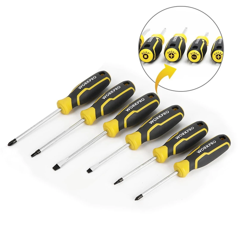 WorkPro Screwdriver Set - 6 Piece, Non-slip TPR handle