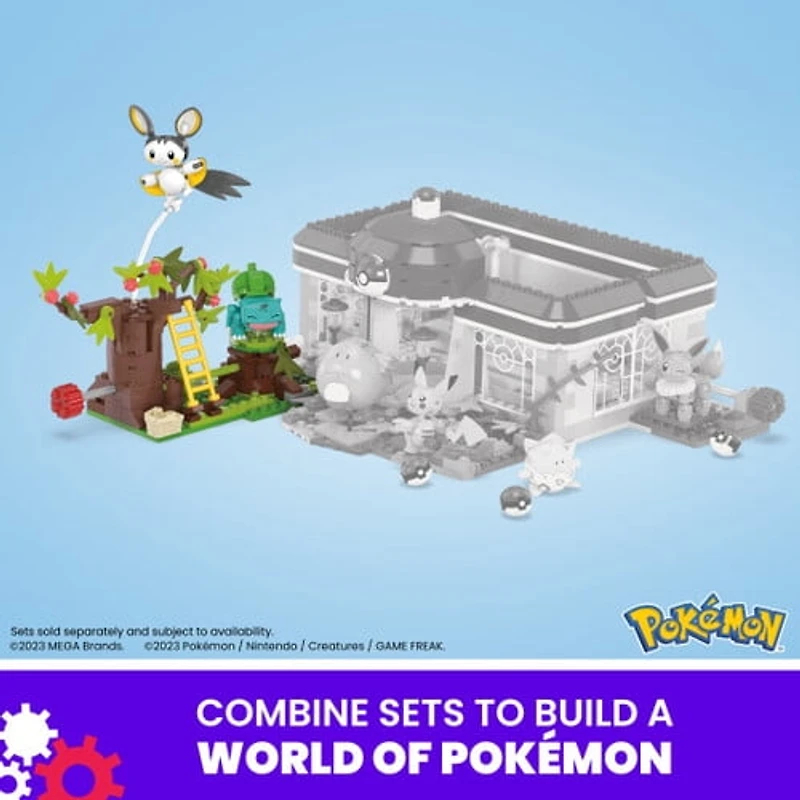 MEGA Pokemon Emolga and Bulbasaur's Charming Woods Building Toy Kit (194 Pieces) for Kids