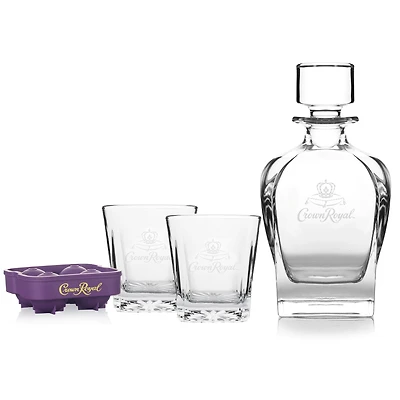Crown Royal Whisky Decanter Set with 2 Drinking Glasses and Ice Mold
