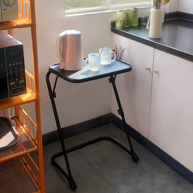 Homy Casa Portable Folding Utility Cart with Black Matte Surface and Fixed Cup Slot