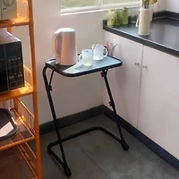Homy Casa Portable Folding Utility Cart with Black Matte Surface and Fixed Cup Slot