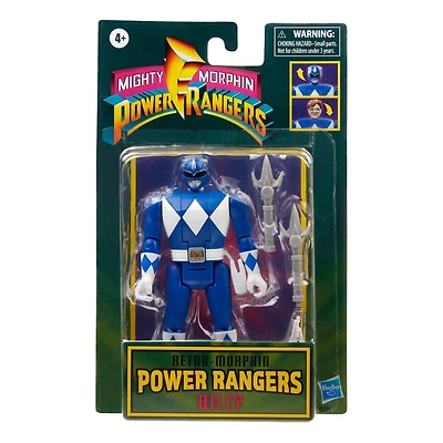 Power Rangers Retro-Morphin Blue Ranger Billy Fliphead Action Figure Inspired by Classic Mighty Morphin Toy for Kids Ages 4 and Up