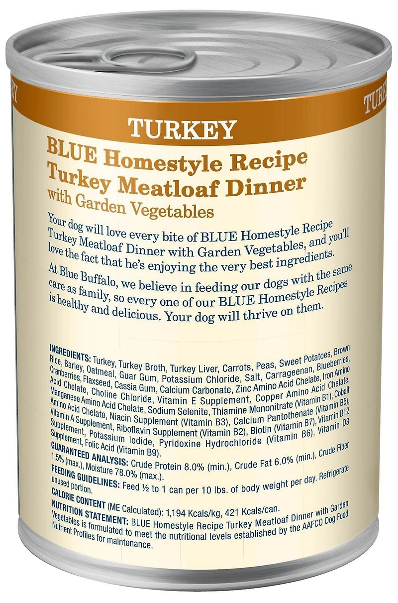 BLUE Homestyle Recipe Turkey Meatloaf Dinner Wet Dog Food, 354g