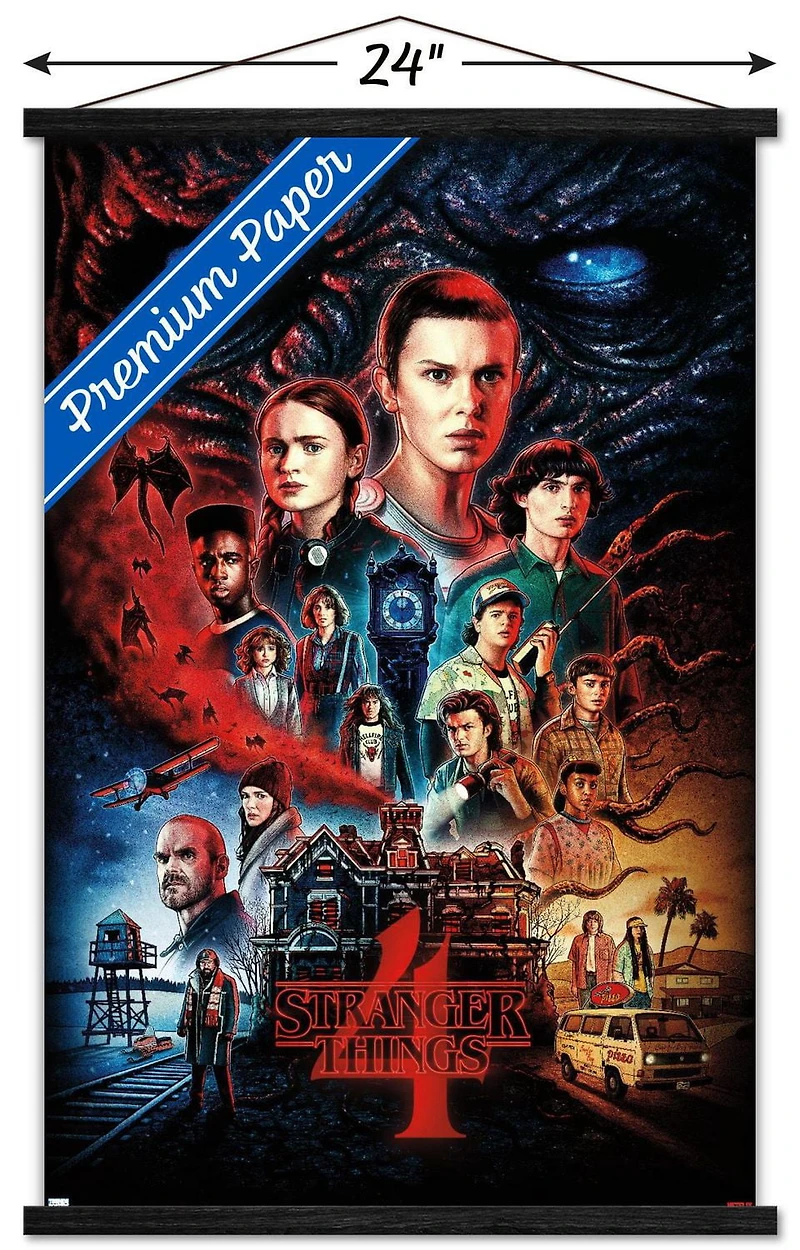 Netflix Stranger Things: Season 4 – One Sheet 22.375" x 34" Wall Poster with Beechwood Magnetic Frame, by Trends International
