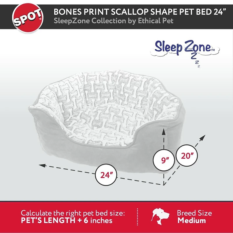 Sleep Zone 24" Small Bone Scallop Bolster Dog Bed