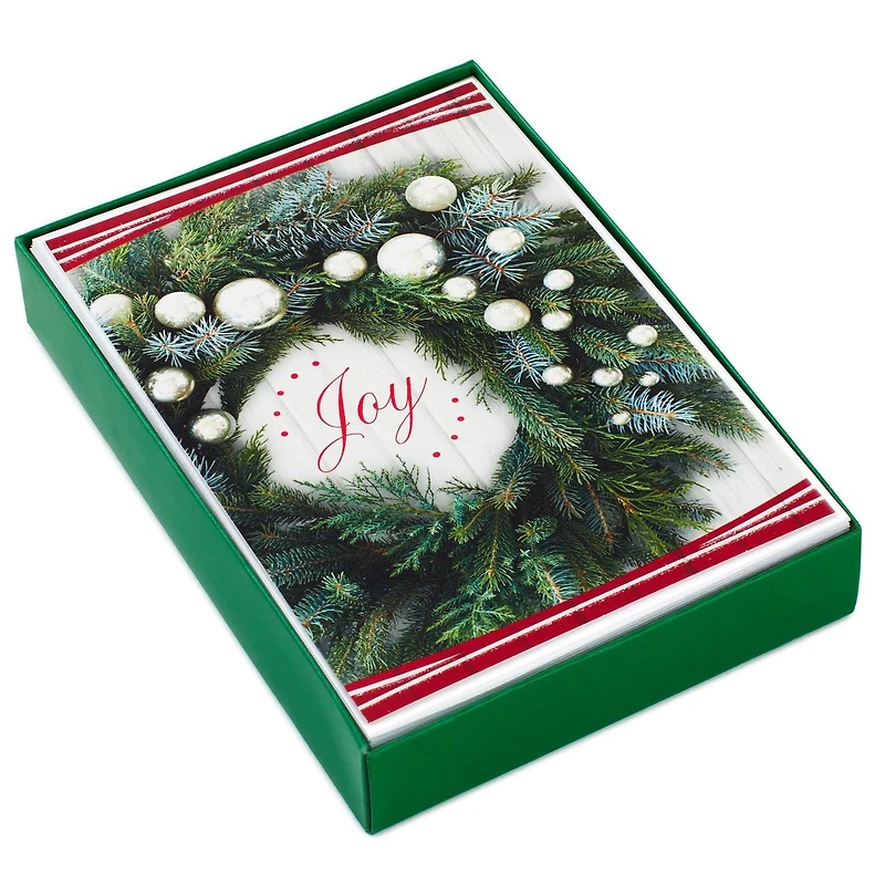Boîte de 18 cartes de Noël Connections de Hallmark (couronne de Noël « Joy »)