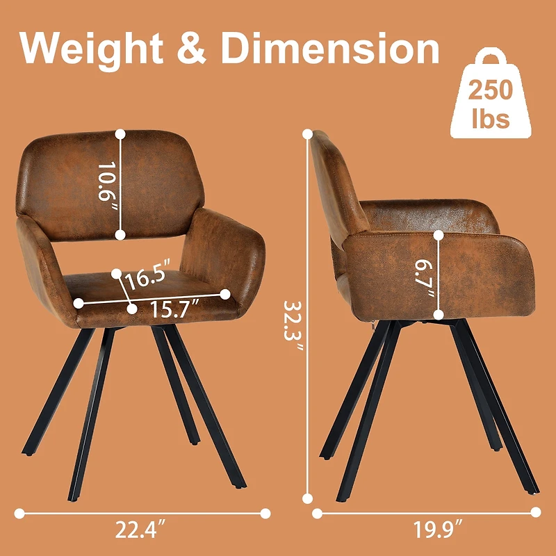 Homy Casa Set of 2 Dining Chairs Swivel Upholstered Seat with Ergonomic Backrest, Brown Faux Suede