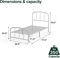 Zinus Heidi Metal Platform Bed Frame with Headboard, White