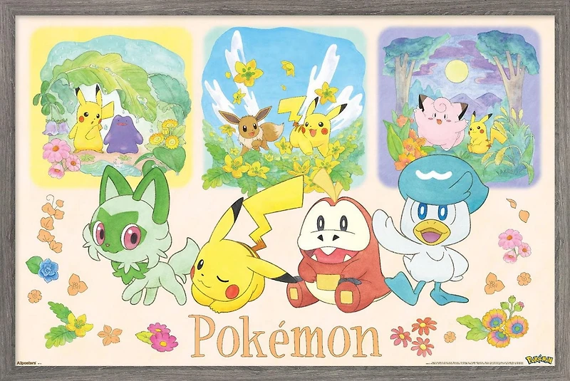 Pokémon: One Scene - Group Wall Poster, 14.725" x 22.375" Framed