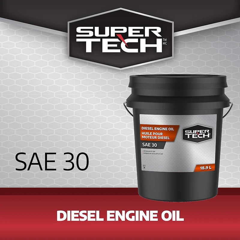 Huile moteur diesel SuperTech SAE 30, seau, 18.9L Bon anti-rouille, anti-usure et pouvoir lubrifiant