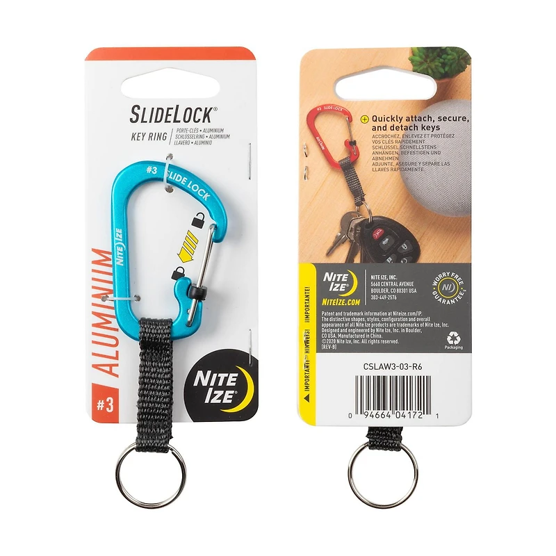 Porte-clés SlideLock® en aluminium - bleu