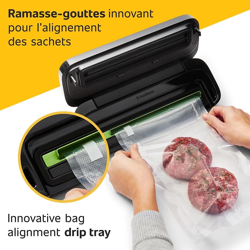 FoodSaver Compact Vacuum Sealer, Space-Saving Food Preservation System, Includes 2 Quart-Size Bags (946 mL)