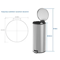 Poubelle de cuisine Better Homes & Gardens, 30 litres, en acier inoxydable, ronde, à pédale, avec couvercle à fermeture douce, argentée
