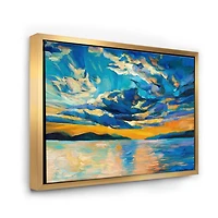 Designart Cloudy Wide Open Sunset Over Ocean Horizon FLOAT FRAME WALL ART