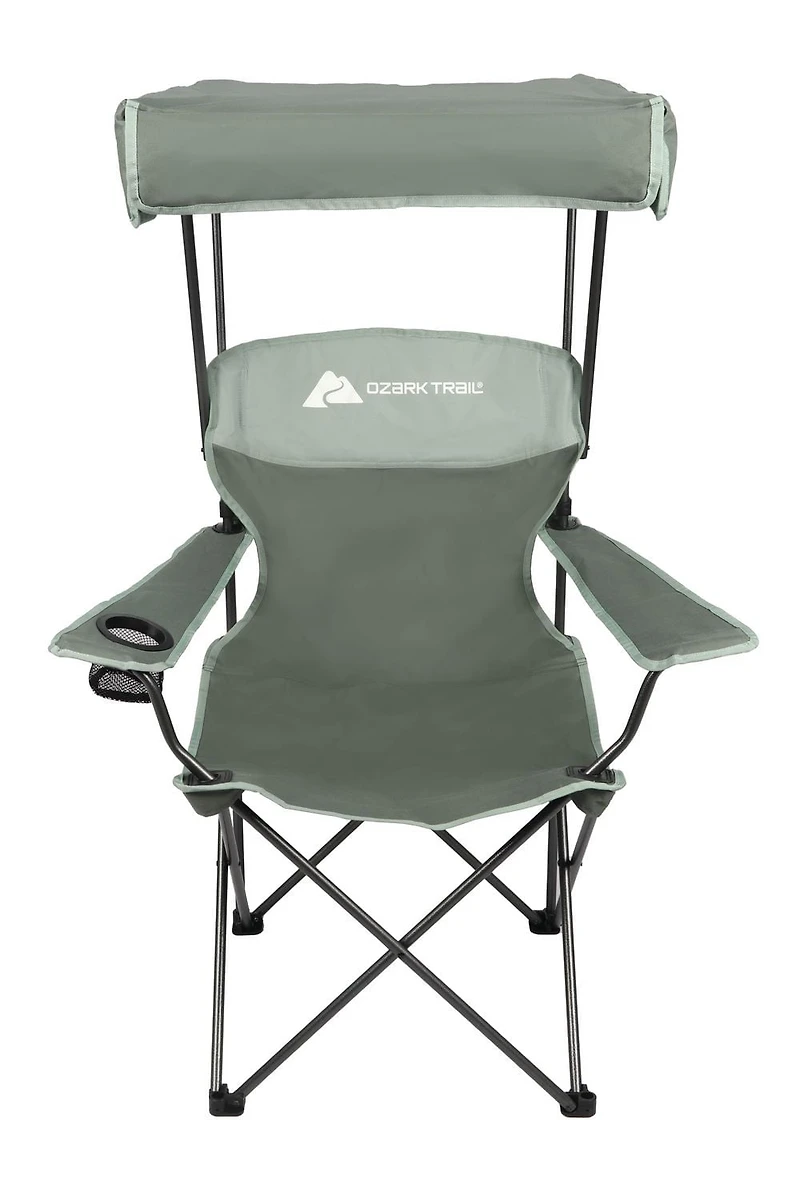 Ozark Trail Camping Chair with Shade, Polyester, Canopy Quad Chair