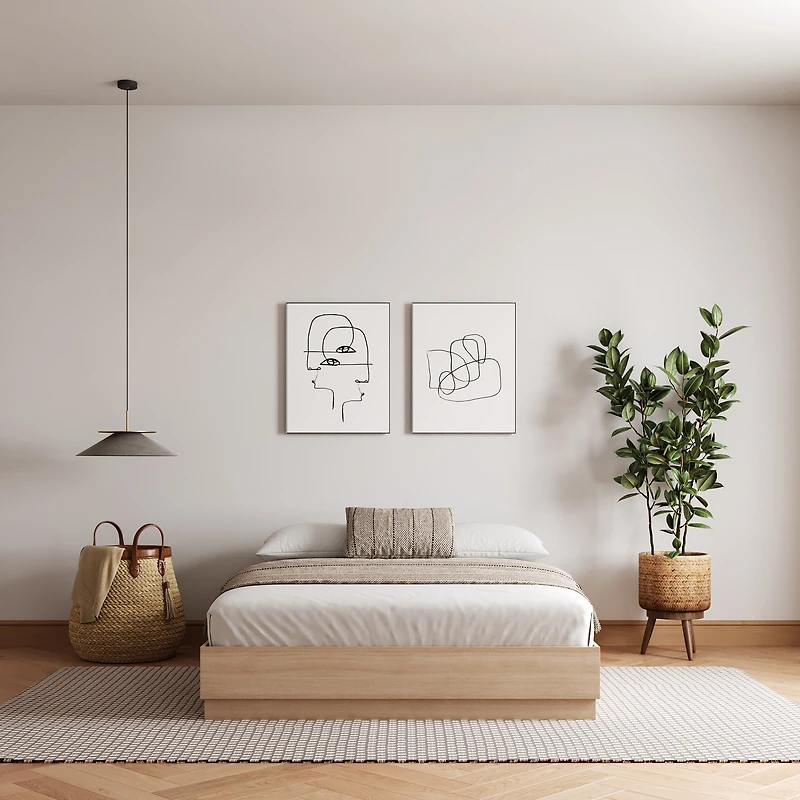 Cadre de lit plateforme Double Milano Nexera, chêne blond naturel