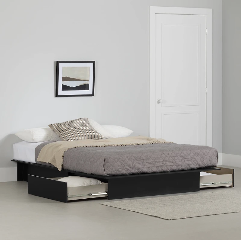 Lit plateforme avec tiroir Double / Queen, fini Noir solide, collection Step One de Meubles South Shore