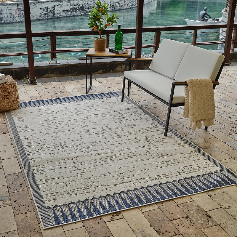 Rug Branch Maise Vintage Indoor Outdoor Area Rug, Cream Blue, Floral - Entryway, Hallway, Bathroom, and Kitchen