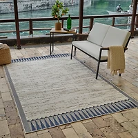 Rug Branch Maise Vintage Indoor Outdoor Area Rug, Cream Blue, Floral - Entryway, Hallway, Bathroom, and Kitchen