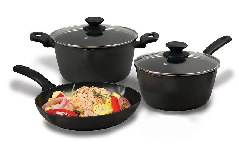 Oster Kingsway 5 Piece Aluminum Nonstick Cookware Set, Grey