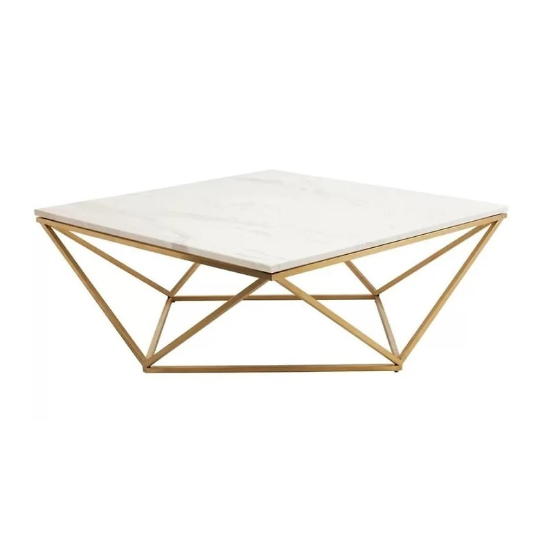 Beene Modern Coffee Table with Faux Marble Top and Stainless Metal Frame in Gold