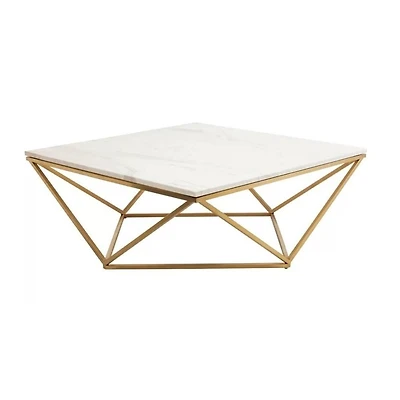 Beene Modern Coffee Table with Faux Marble Top and Stainless Metal Frame in  Gold