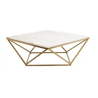 Beene Modern Coffee Table with Faux Marble Top and Stainless Metal Frame in  Gold