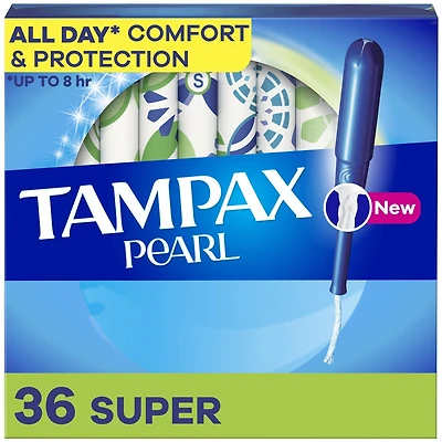 Tampons Tampax Pearl avec tresse anti-fuites LeakGuard, degré d’absorption super, non parfumés, 36 tampons 36CT
