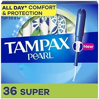 Tampax Pearl Tampons, with LeakGuard Braid, Super Absorbency, Unscented, 36CT