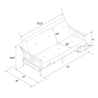 Harlow Full Metal Arm Futon with 6” Thermobonded High Density Polyester Fill Futon Mattress