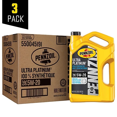 Huile moteur Pennzoil Ultra Platinum 100 % synthétique 5W-20, 5 litres (caisse de 3)