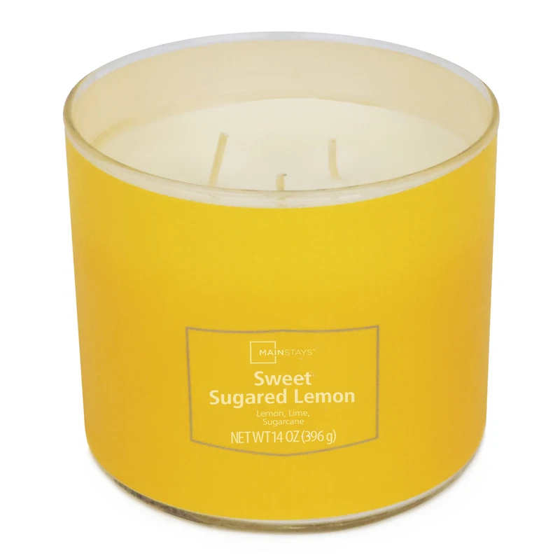 Bougie parfumée Mainstays à 3 mèches, enveloppée texturée Citron sucré, 14 oz MAINSTAYS PL CITRON SUCRÉ