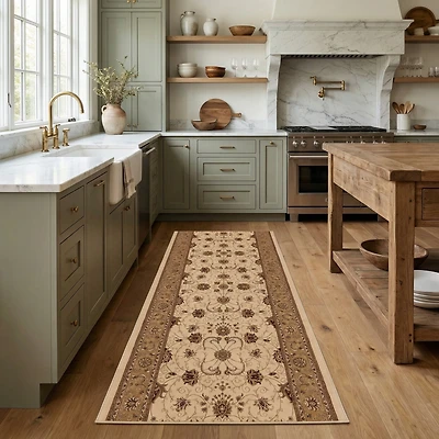 Tapis d'intérieur persan Rug Branch Majestic 2' x 6' (taille exacte : 2'3" x 6'), beige crème, style traditionnel - Entrée, couloir, salle de bain et cuisine