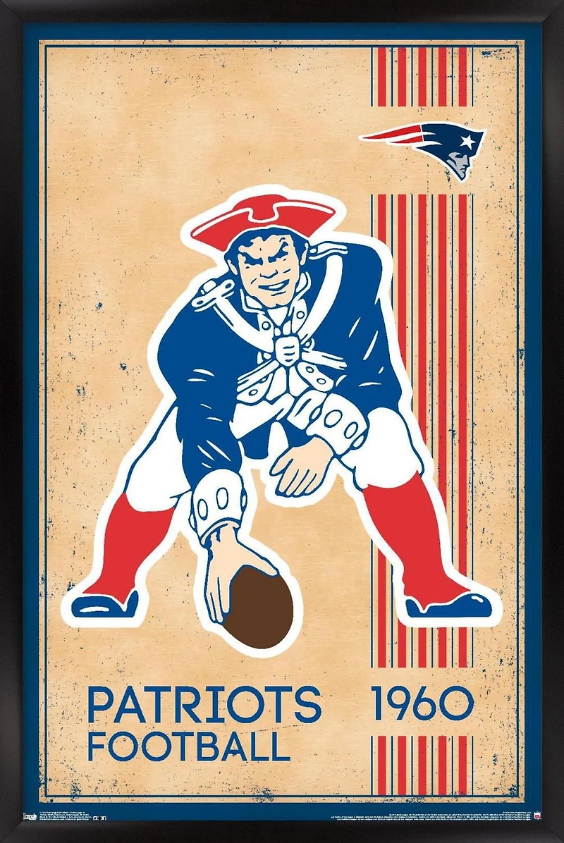 NFL New England Patriots - Retro Logo 14 Wall Poster, 14.725" x 22.375" Framed