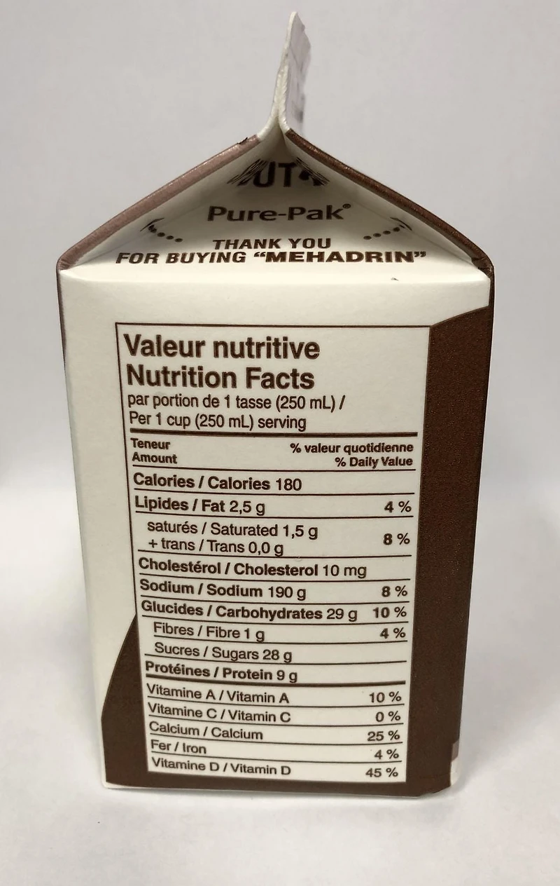 Lait au chocolat partiellement écrémé Mehadrin 1% 500ml