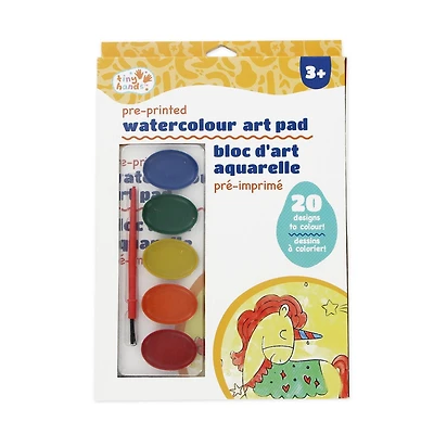 TINY HANDS Pre-printed Watercolour Art Pad Kit, 20 Designs, Age 3+, Kids, Painting