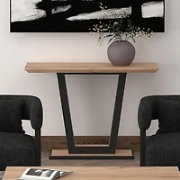 Modern MDF & Metal Console Table - Natural & Black