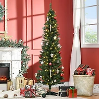 HOMCOM Sapin de Noël artificiel mince pré-illuminé de 1,8 m avec 390 pointes et 200 lumières LED blanc chaud