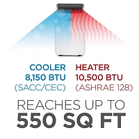 Climatiseur portatif avec chauffage Black + Decker, 8 150 BTU SACC/CEC (12 000 BTU ASHRAE 128) avec chauffage 10 500 BTU pour pièces jusqu'à 550 pi2, blanc