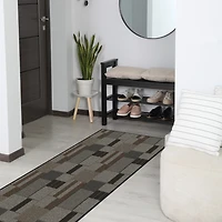 Mainstays Indoor/Outdoor Modern Geometric Machine-Tufted Taupe Grey and Brown Runner Rug, 2' x 5', Vinyl Backing, Easy to Clean