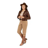 Déguisement INDIANA JONES adulte femme - chemise et veste avec logo, pantalon, ceinture à boucle et chapeau