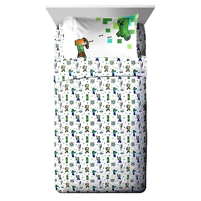 Minecraft Ensemble de Draps 3-Pièces pour Lit 1 Place, 100% Polyester Pour Lit 1 Place