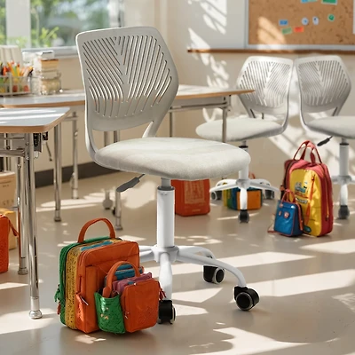 Homy Casa Boys' Girls' Swivel Study Chair with Pink Fabric Seat and Adjustable Height